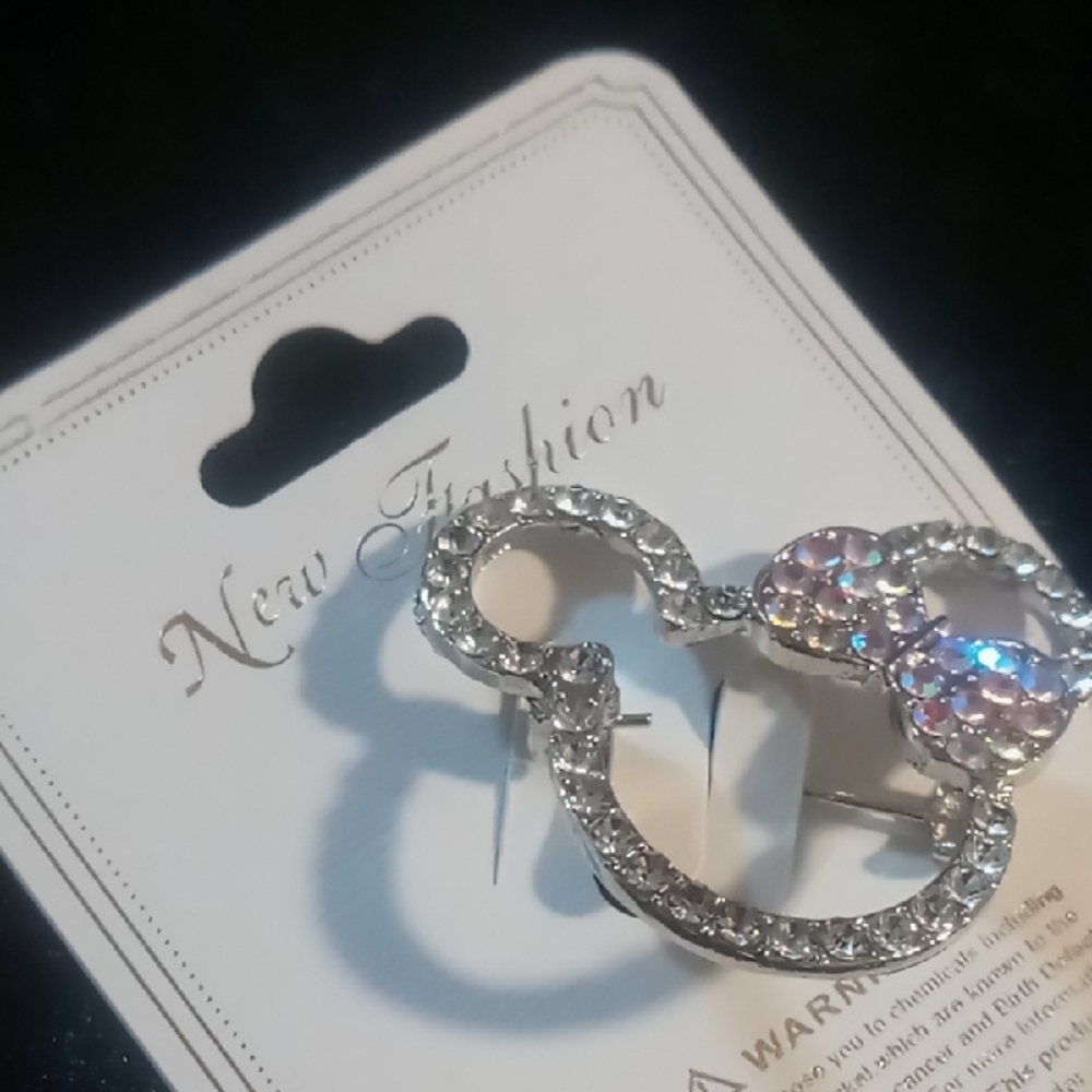 Mini Mouse Silver and Pink Crystal Brooch